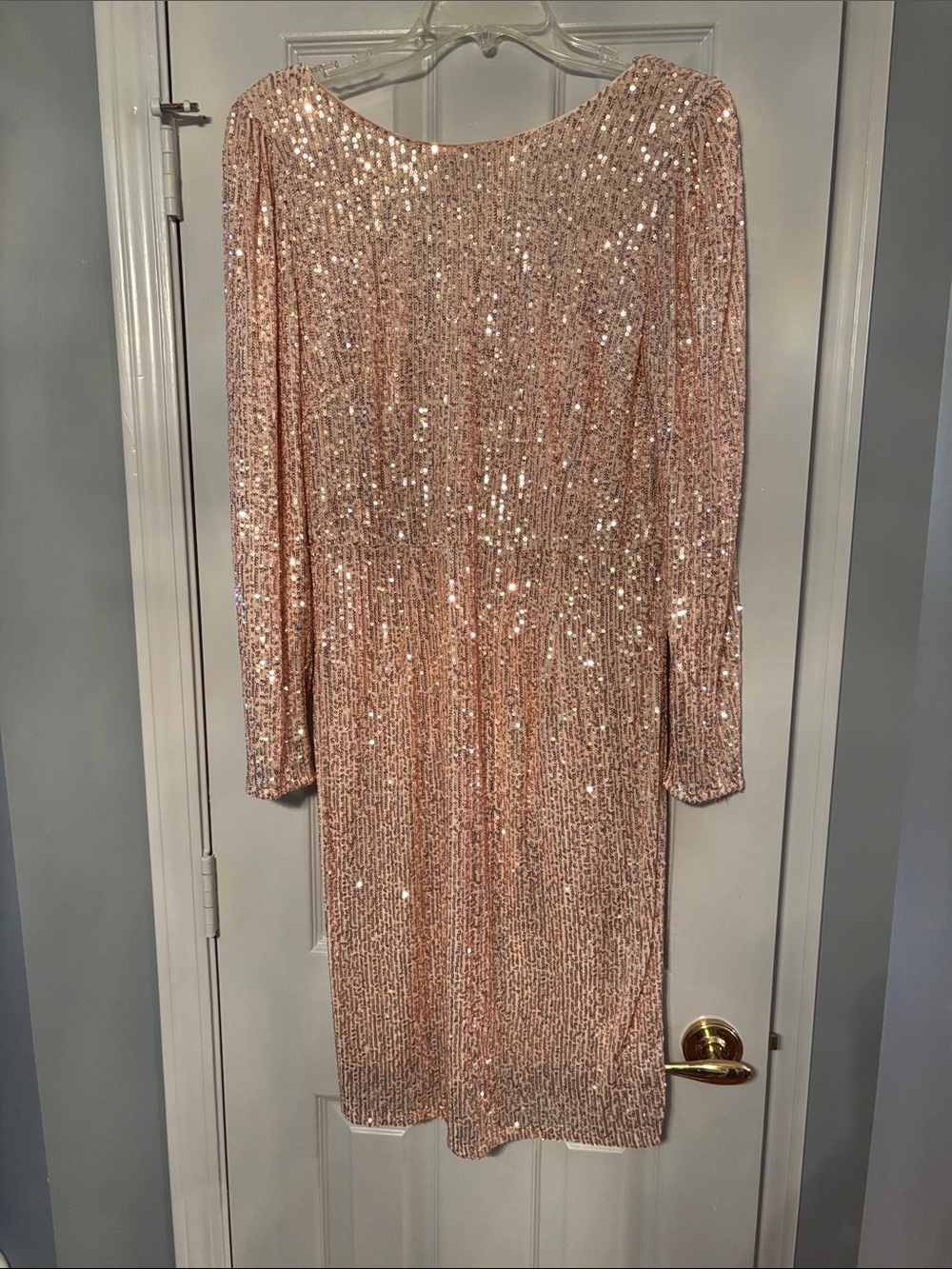 Nanette Lepore Gold Sequined Long-Sleeve Shift Dress